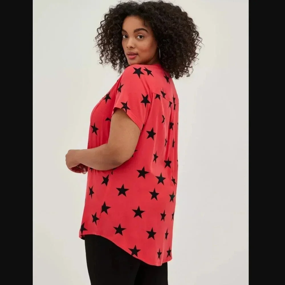 Torrid Harper Rayon Twill Pullover Short Sleeve Tunic Blouse